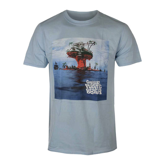 Light Blue - Front - Gorillaz Unisex Adult Plastic Beach Cotton T-Shirt