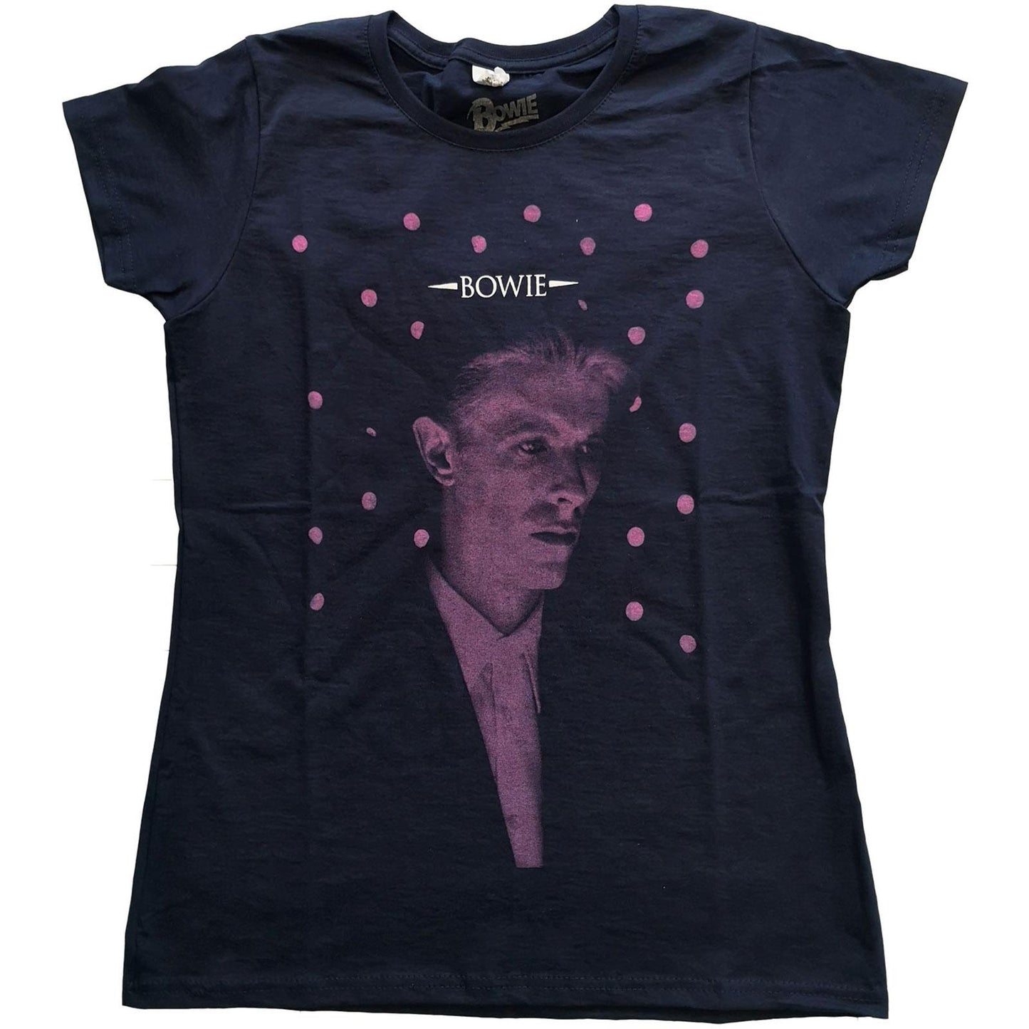 Navy Blue - Front - David Bowie Womens-Ladies Polka Dot Cotton T-Shirt
