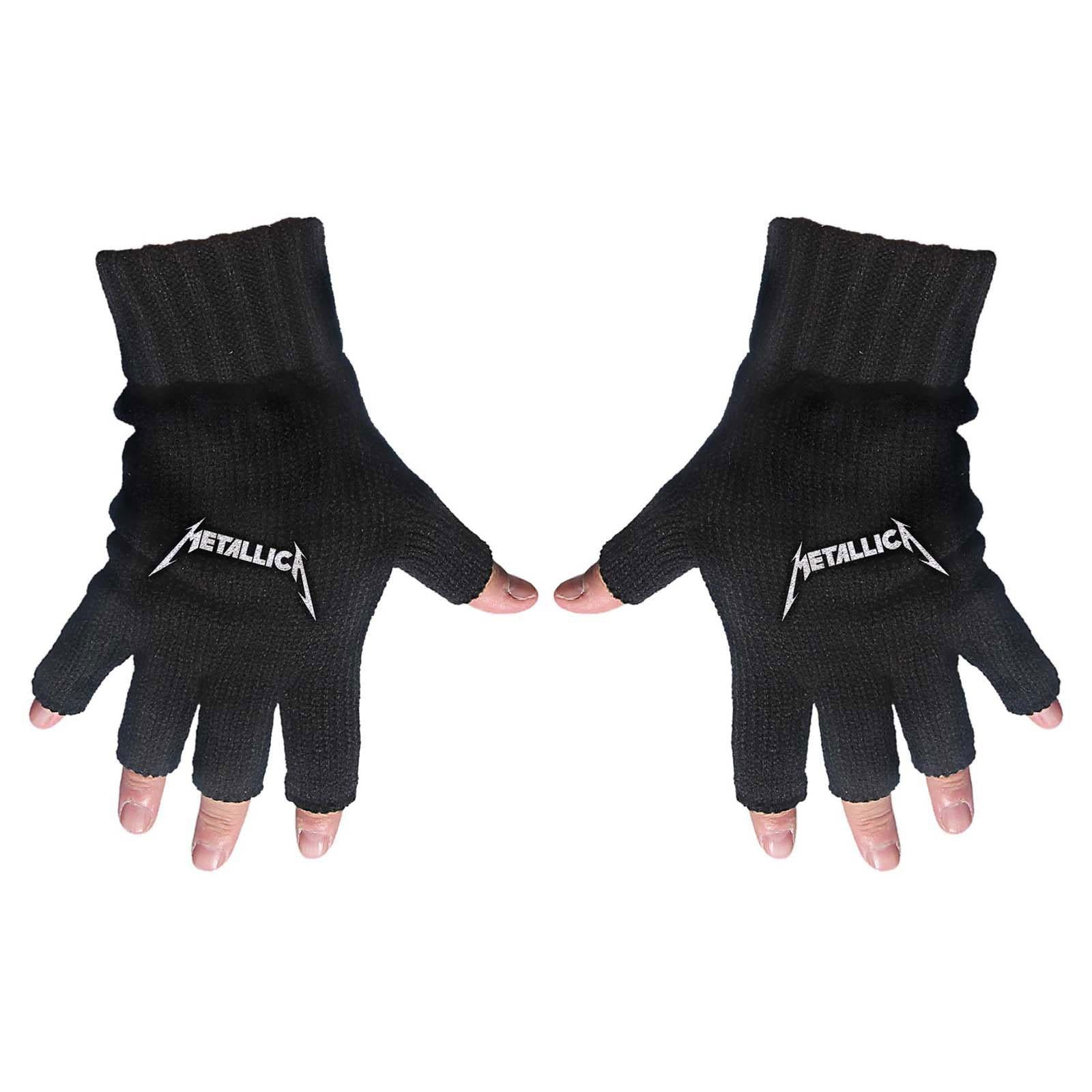 Black - Front - Metallica Unisex Adult Logo Fingerless Gloves