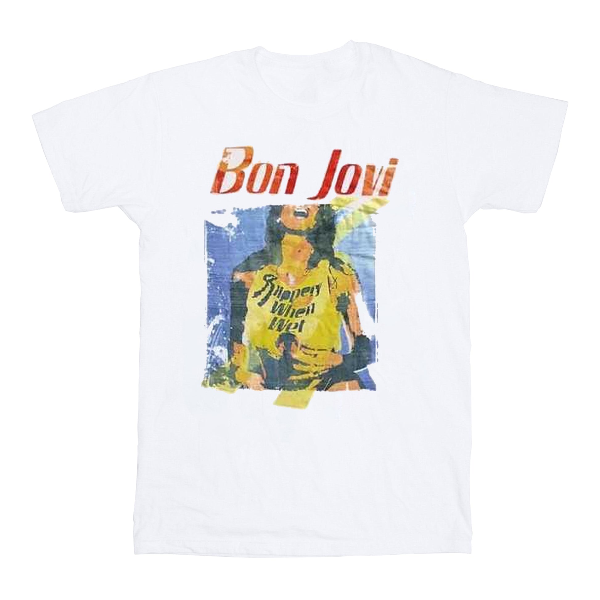 White - Front - Bon Jovi Unisex Adult Slippery When Wet Original Cover Cotton T-Shirt