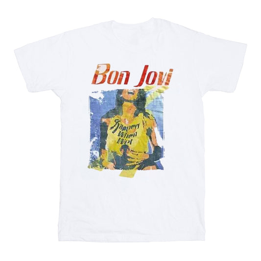 White - Front - Bon Jovi Unisex Adult Slippery When Wet Original Cover Cotton T-Shirt
