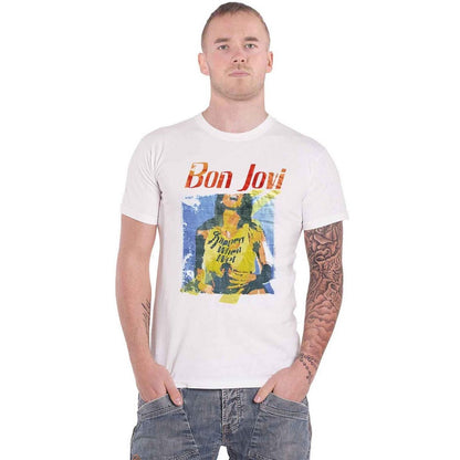 White - Side - Bon Jovi Unisex Adult Slippery When Wet Original Cover Cotton T-Shirt