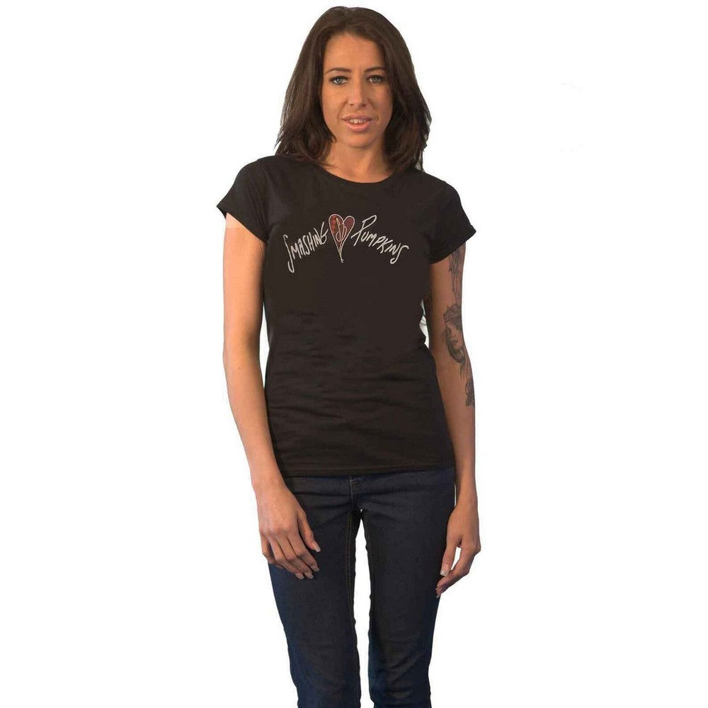 Black - Front - The Smashing Pumpkins Womens-Ladies Gish Heart Cotton T-Shirt