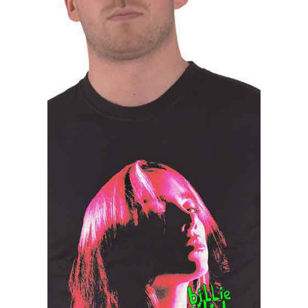 Black-Pink - Side - Billie Eilish Unisex Adult Shadow Cotton Neon T-Shirt