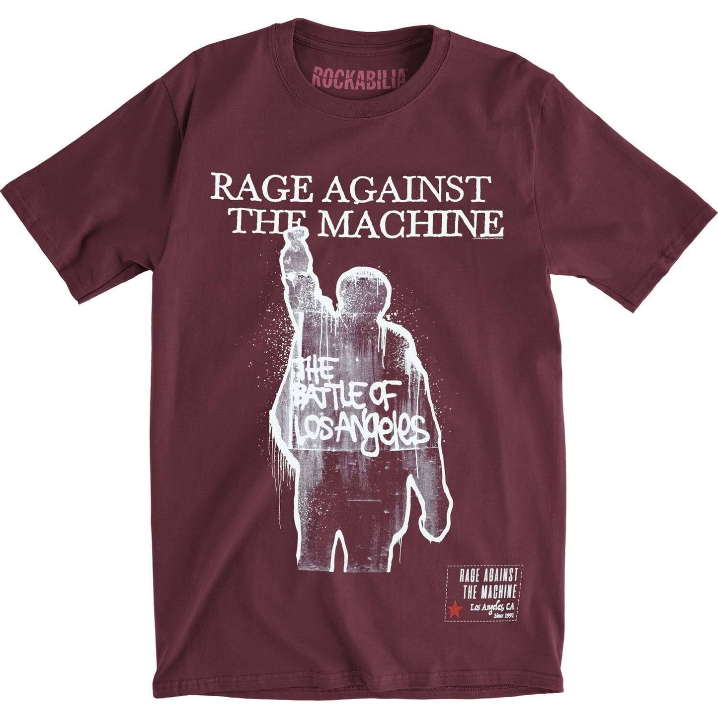 Maroon - Front - Rage Against the Machine Unisex Adult BOLA Album Cover Back Print Cotton T-Shirt