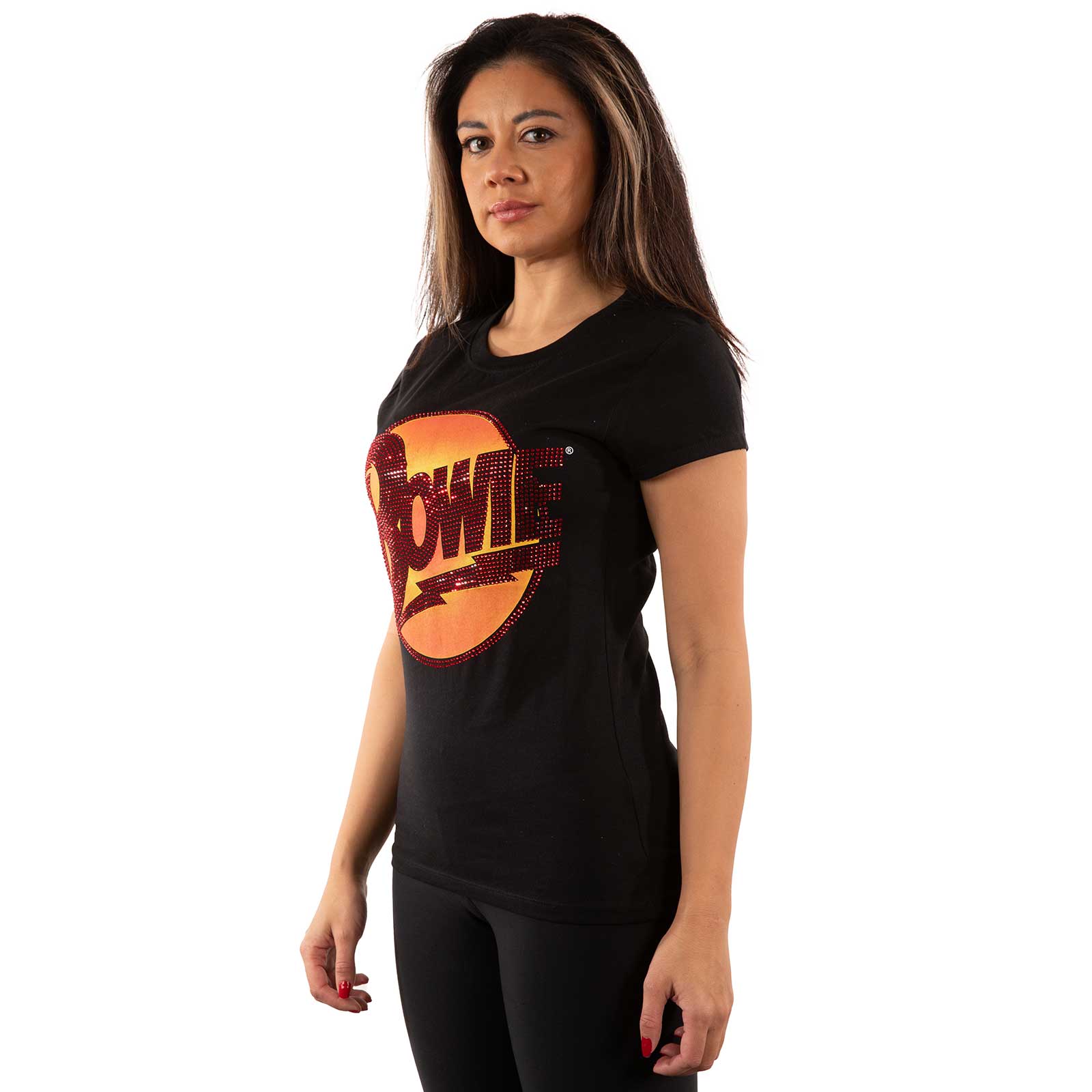 Black - Back - David Bowie Womens-Ladies Diamond Dogs Embellished Logo T-Shirt