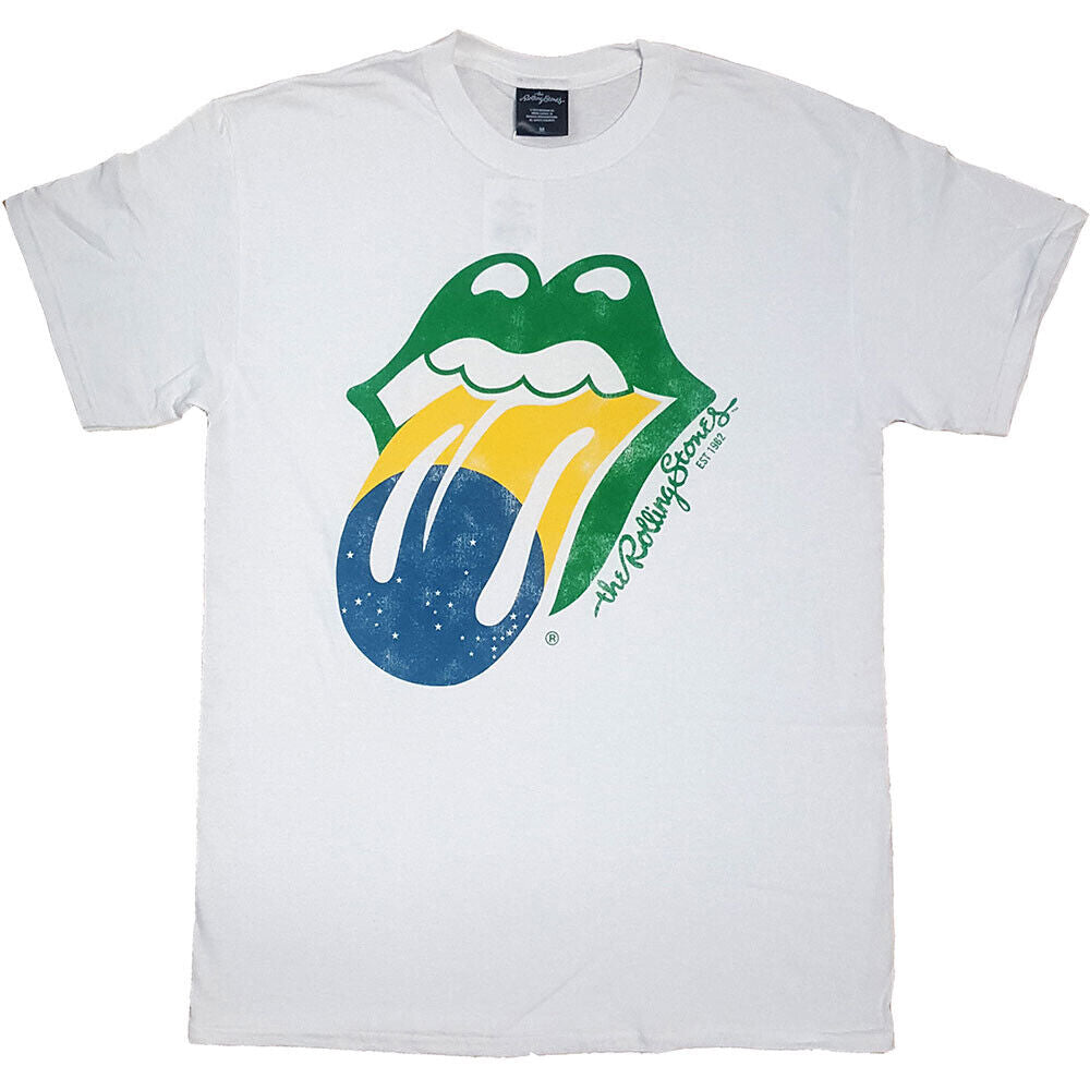 White - Front - The Rolling Stones Unisex Adult Brazilian Flag T-Shirt