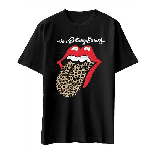 Black - Front - The Rolling Stones Unisex Adult Leopard Tongue Cotton T-Shirt