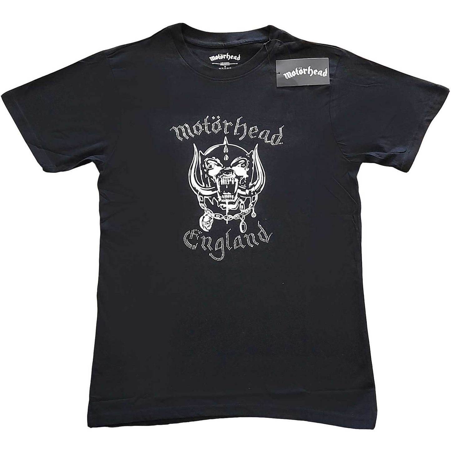 Black - Front - Motorhead Unisex Adult England Embellished Cotton T-Shirt