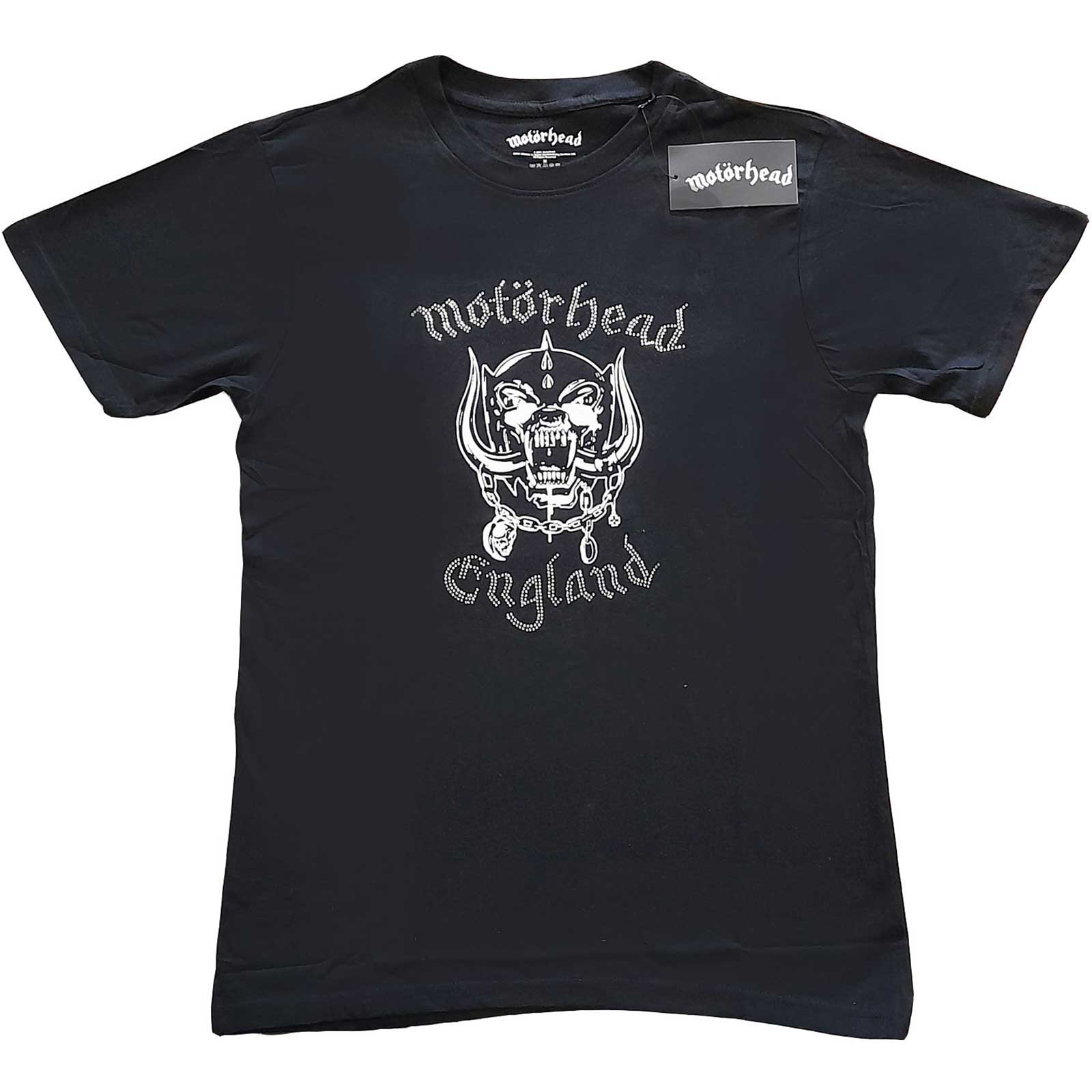 Black - Front - Motorhead Unisex Adult England Embellished Cotton T-Shirt