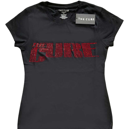 Black - Front - The Cure Womens-Ladies Embellished Logo T-Shirt