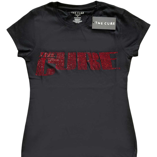 Black - Front - The Cure Womens-Ladies Embellished Logo T-Shirt