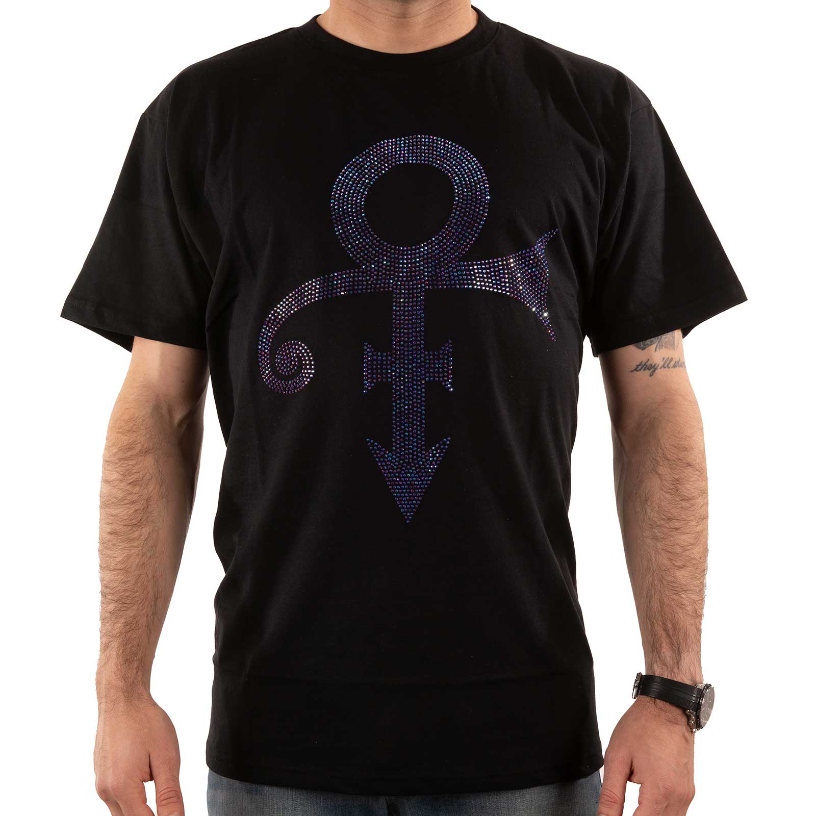 Black-Purple - Back - Prince Unisex Adult Symbol Embellished T-Shirt