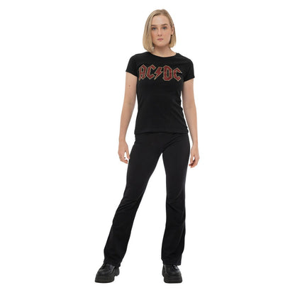 Black - Lifestyle - AC-DC Womens-Ladies Embellished Logo T-Shirt