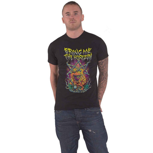 Black - Front - Bring Me The Horizon Unisex Adult Smoking Dinosaur Cotton T-Shirt