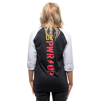 Black-White - Back - AC-DC Womens-Ladies PWR-UP UK Cotton Raglan T-Shirt