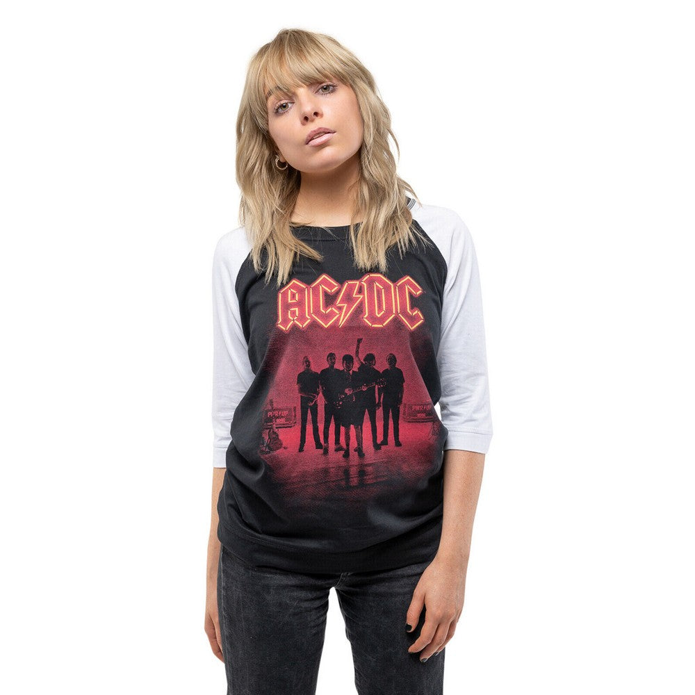 Black-White - Side - AC-DC Womens-Ladies PWR-UP UK Cotton Raglan T-Shirt