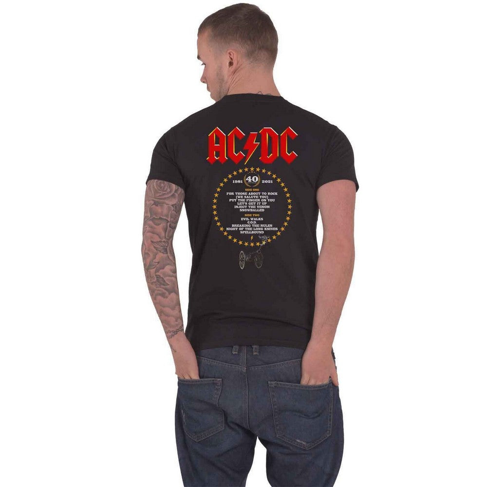 Black - Back - AC-DC Unisex Adult For Those About To Rock 40th Flames Cotton T-Shirt