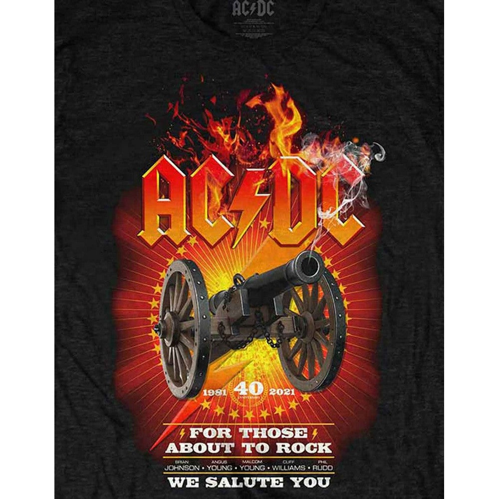 Black - Side - AC-DC Unisex Adult For Those About To Rock 40th Flames Cotton T-Shirt