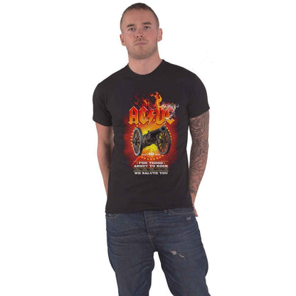Black - Front - AC-DC Unisex Adult For Those About To Rock 40th Flames Cotton T-Shirt