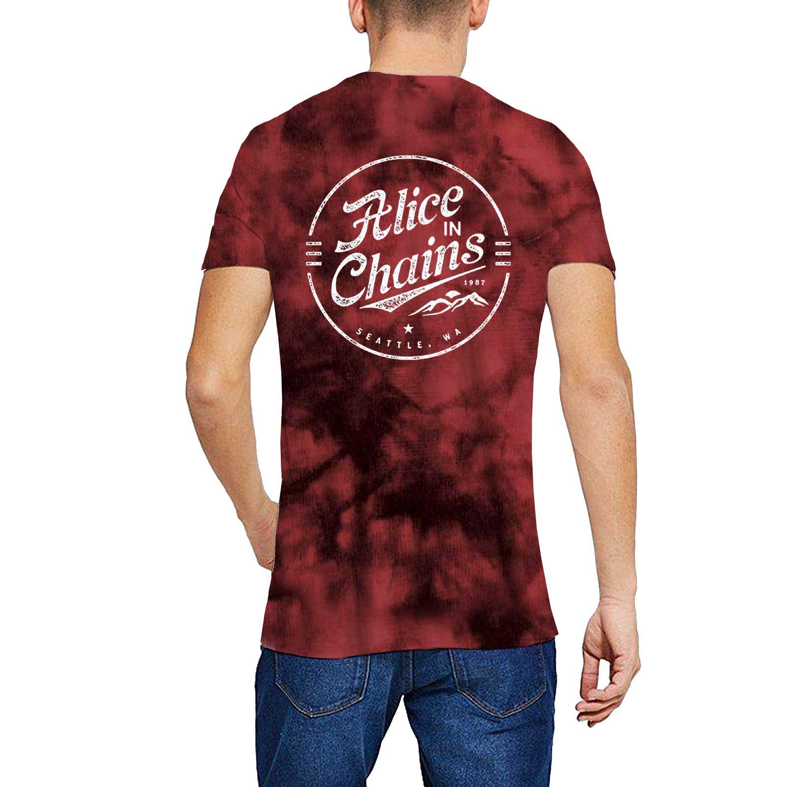 Red - Back - Alice In Chains Unisex Adult Circle Dip Dye T-Shirt