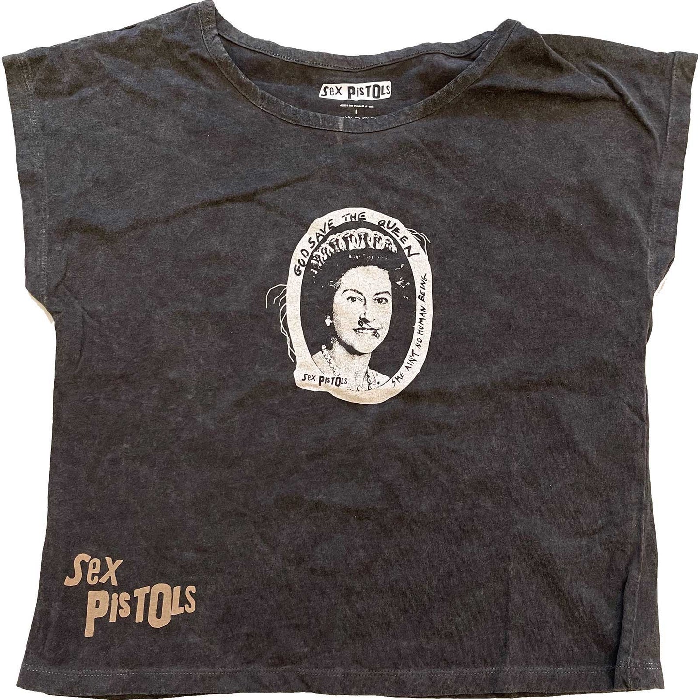 Black - Front - Sex Pistols Womens-Ladies God Save The Queen Crop Top