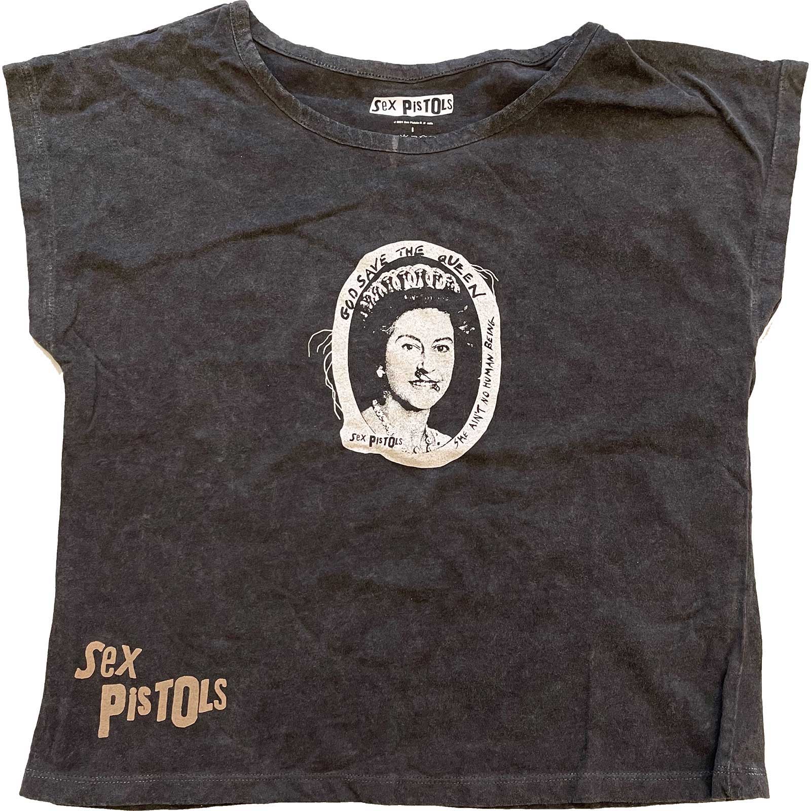 Black - Front - Sex Pistols Womens-Ladies God Save The Queen Crop Top