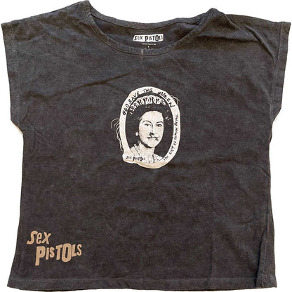 Black - Front - Sex Pistols Womens-Ladies God Save The Queen Crop Top