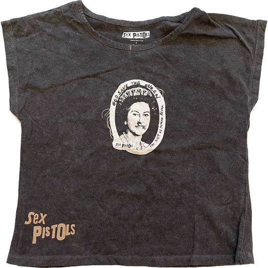 Black - Front - Sex Pistols Womens-Ladies God Save The Queen Crop Top