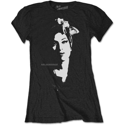 Black - Front - Amy Winehouse Womens-Ladies Portrait T-Shirt