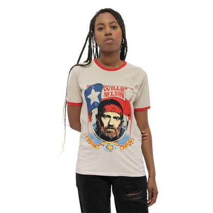 Cream-Red - Side - Willie Nelson Unisex Adult Americana Cotton T-Shirt