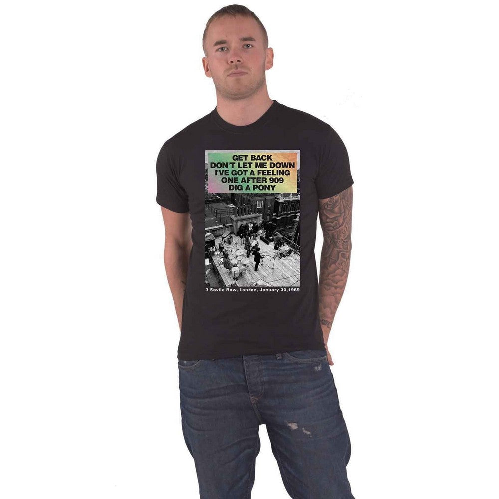 Black - Front - The Beatles Unisex Adult Rooftop Songs Gradient Cotton T-Shirt