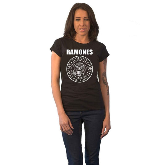 Black - Front - Ramones Womens-Ladies Seal Cotton Skinny T-Shirt