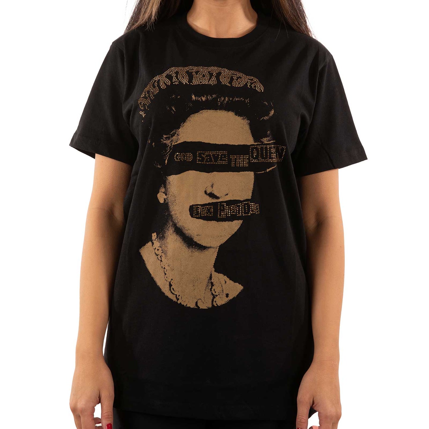Black - Side - Sex Pistols Unisex Adult God Save The Queen Embellished T-Shirt