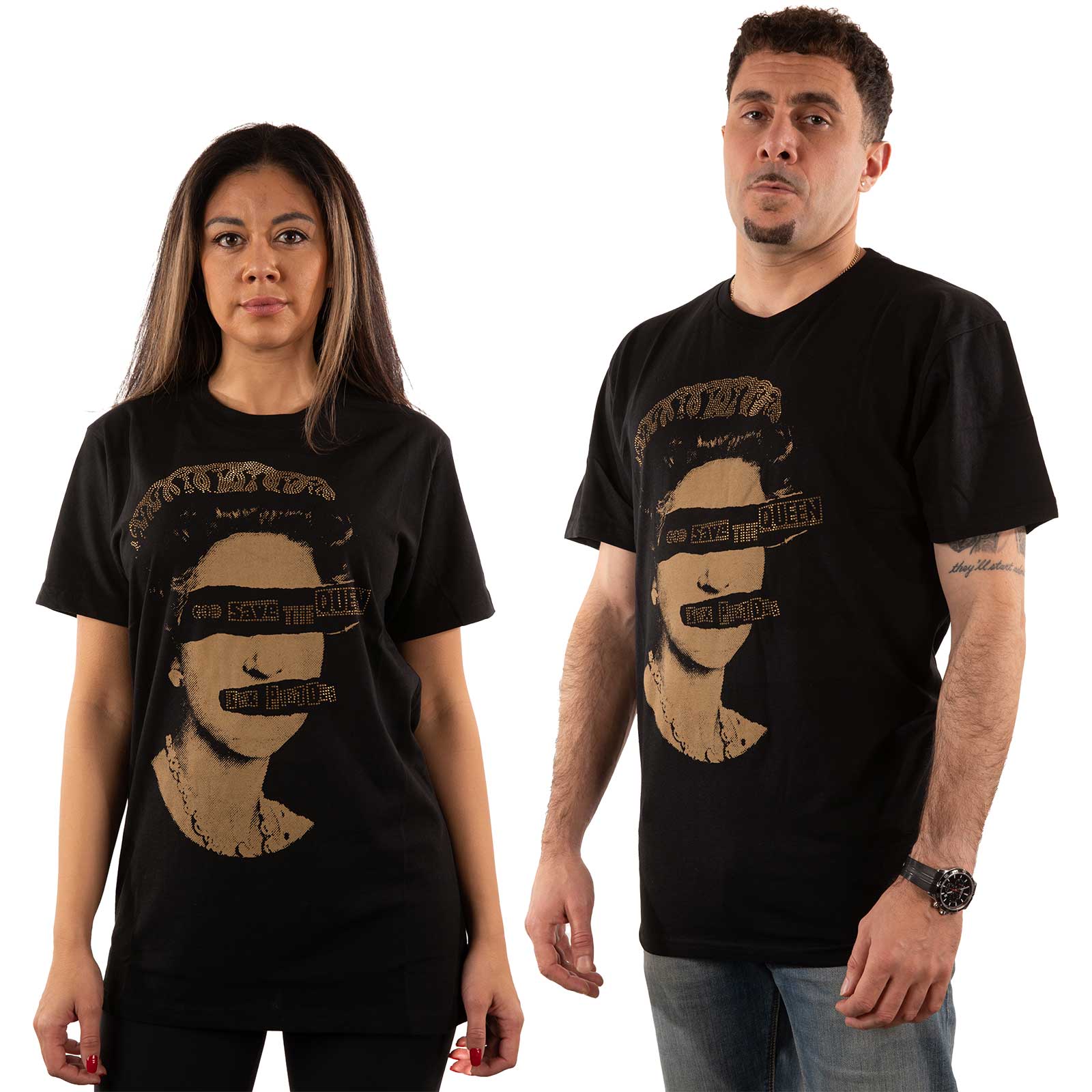 Black - Pack Shot - Sex Pistols Unisex Adult God Save The Queen Embellished T-Shirt