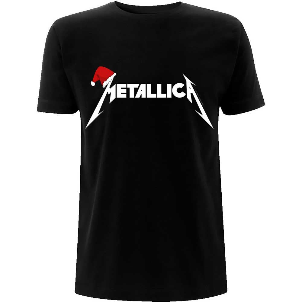 Black - Front - Metallica Unisex Adult Santa Hat Cotton Logo T-Shirt
