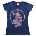 Navy Blue - Front - Elton John Womens-Ladies Rocket Man Circle Point T-Shirt