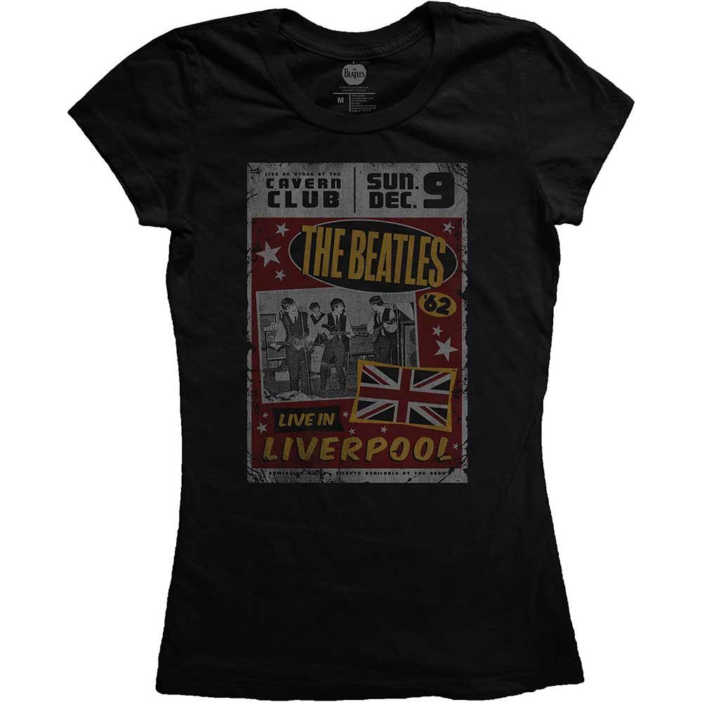 Black - Front - The Beatles Womens-Ladies Live In Liverpool T-Shirt