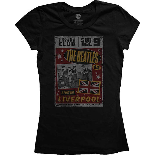 Black - Front - The Beatles Womens-Ladies Live In Liverpool T-Shirt
