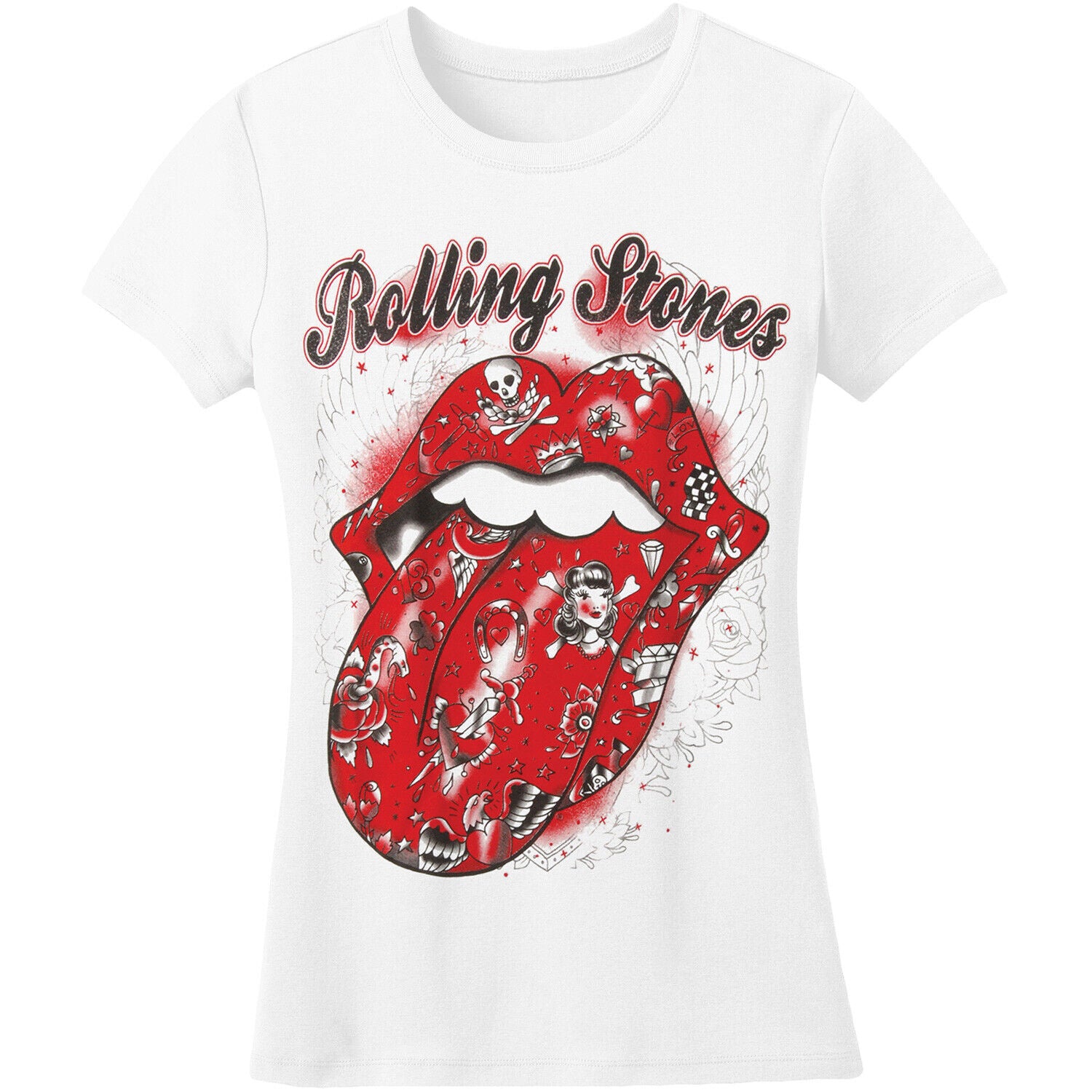 White - Front - The Rolling Stones Womens-Ladies Tattoo Flash Cotton T-Shirt