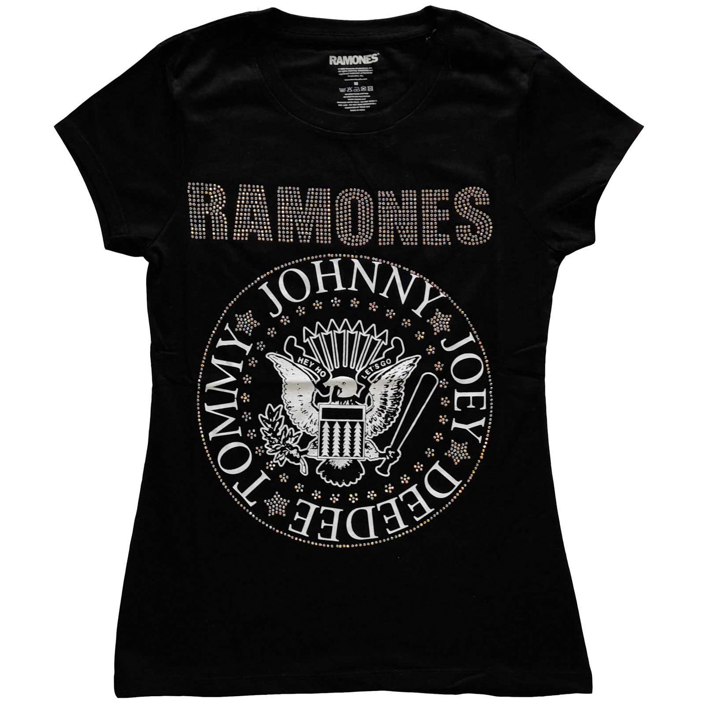 Black - Front - Ramones Womens-Ladies Presidential Seal Embellished T-Shirt