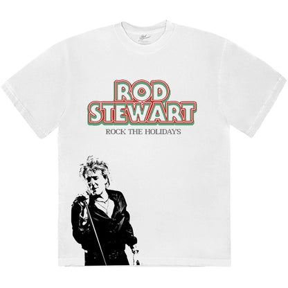 White - Front - Rod Stewart Unisex Adult Rock The Holidays T-Shirt