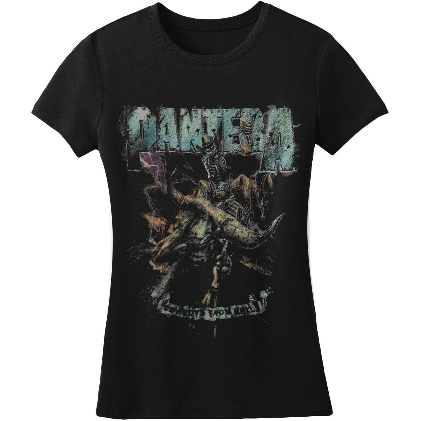 Black - Front - Pantera Womens-Ladies Vintage Rider Cotton T-Shirt
