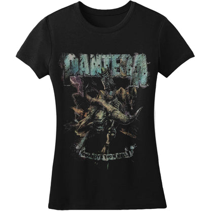 Black - Front - Pantera Womens-Ladies Vintage Rider Cotton T-Shirt