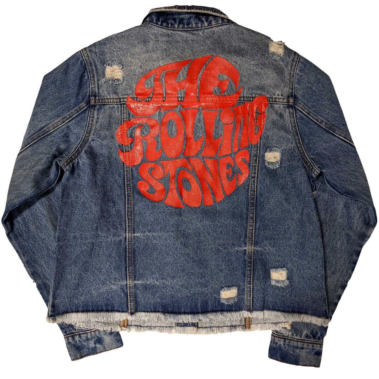 Light Denim Blue - Back - The Rolling Stones Womens-Ladies Script Denim Jacket