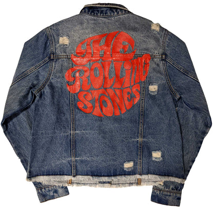 Light Denim Blue - Back - The Rolling Stones Womens-Ladies Script Denim Jacket