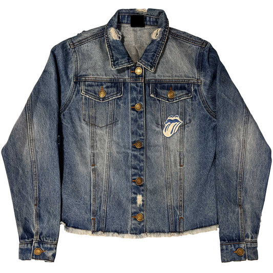 Light Denim Blue - Front - The Rolling Stones Womens-Ladies Script Denim Jacket
