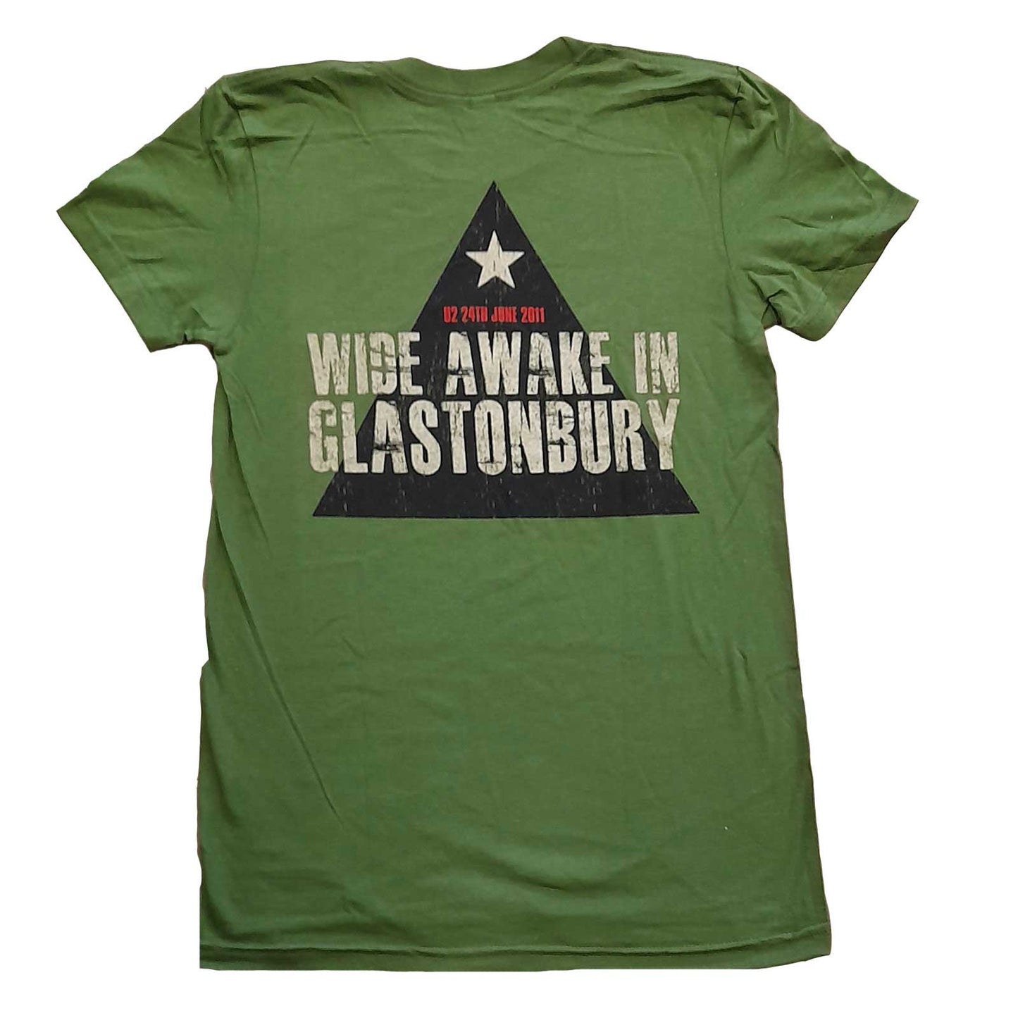 Green - Back - U2 Womens-Ladies Glastonbury 2011 Pyramid Stage Cotton T-Shirt