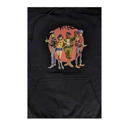 Navy Blue - Back - Gorillaz Unisex Adult Group Circle Rise Pullover Hoodie