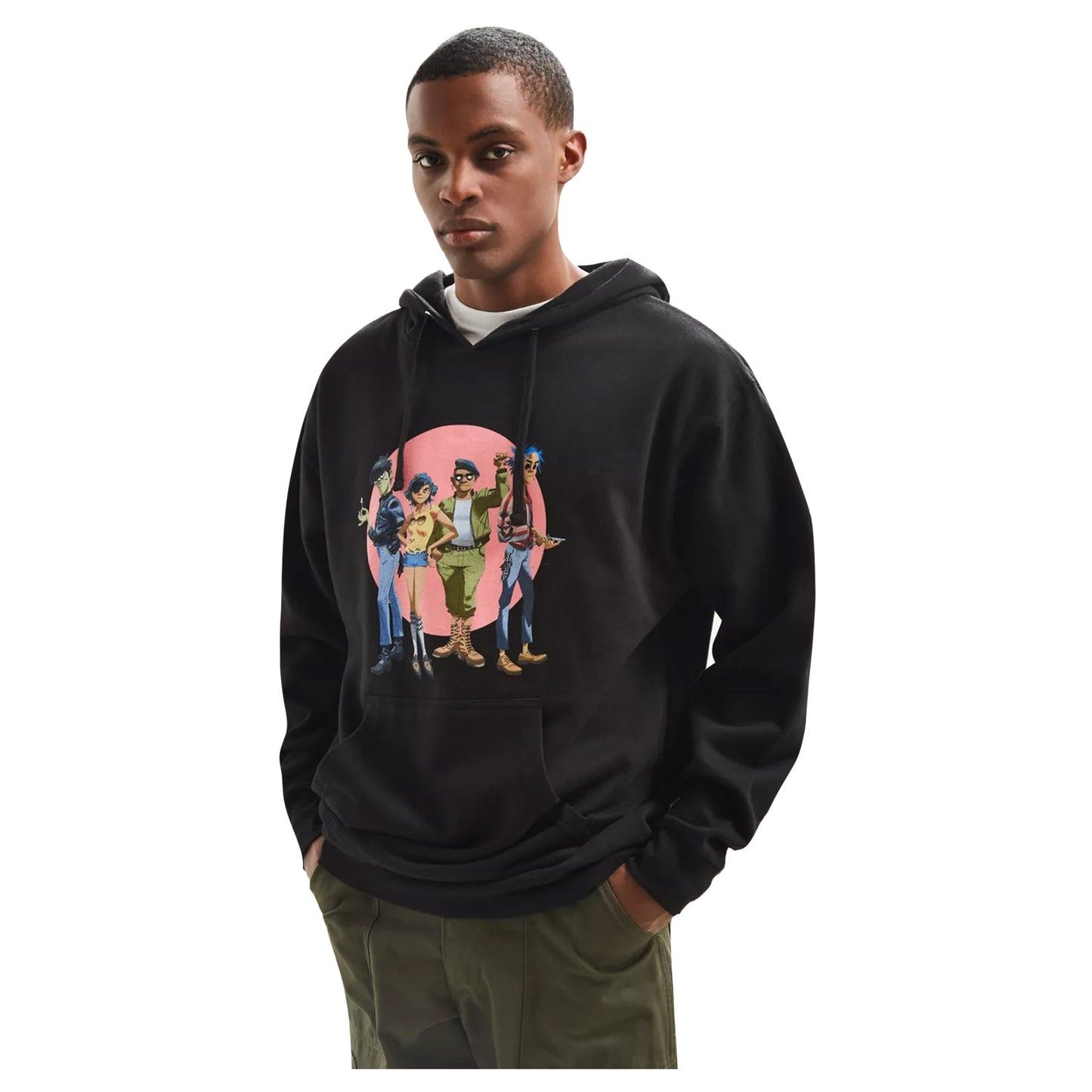 Navy Blue - Side - Gorillaz Unisex Adult Group Circle Rise Pullover Hoodie